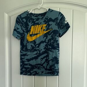 Nike Kids T-Shirt with Blue Camo and Yellow Logo